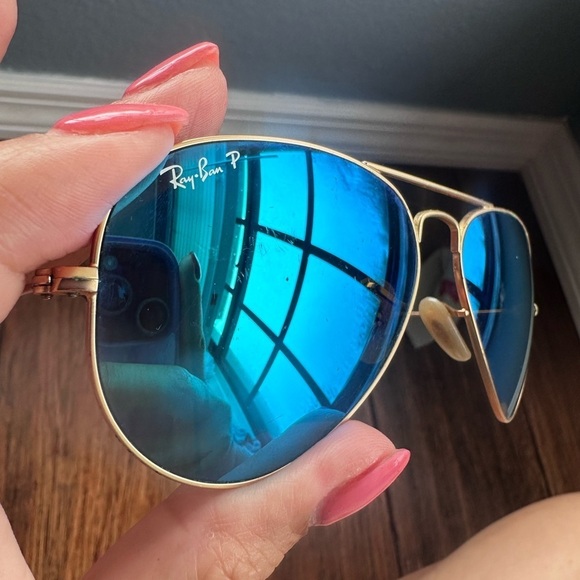 Ray Ban Blue Mirrored Gold Sunglasses Large aviator pilot sunglasses polarized - Picture 4 of 16